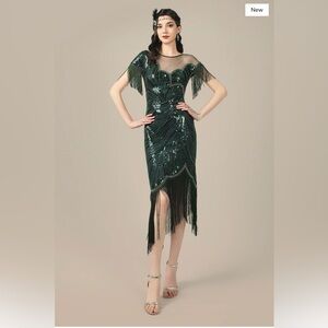 Babeyond Floral Contour Fringe Sequined Flapper Dress.